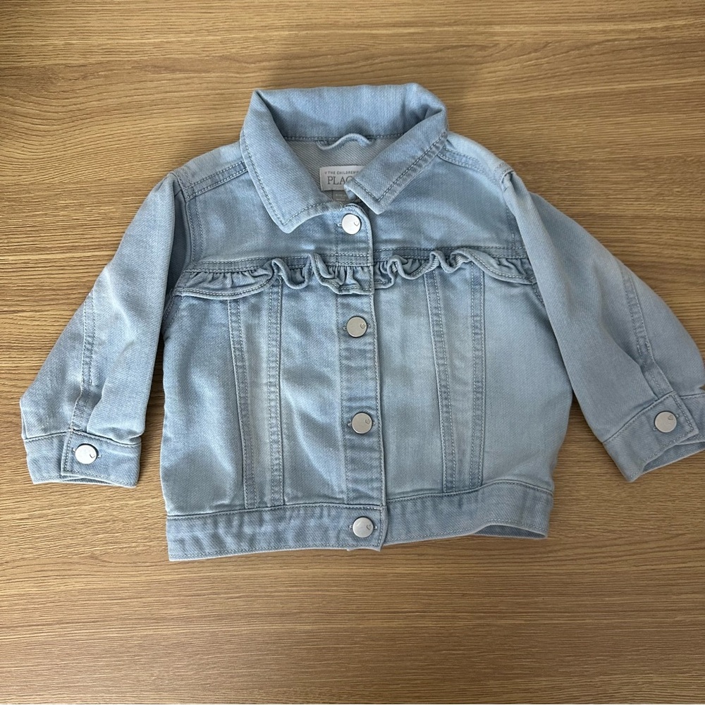 The Children’s Place Light Blue Jean Jacket With Ruffle 9-12 Months
